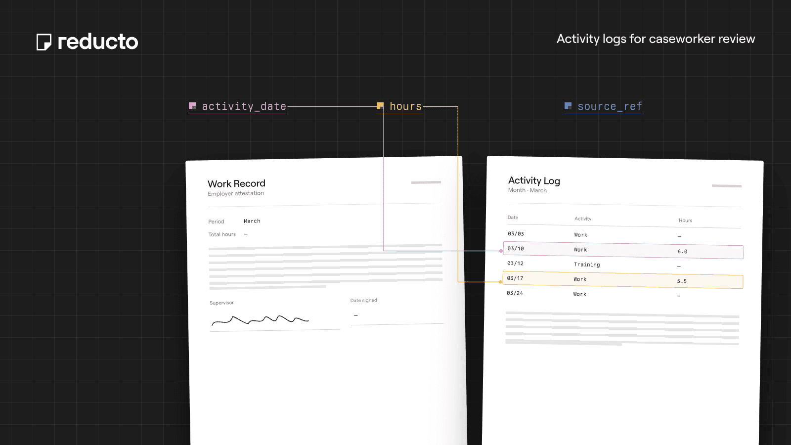 Reducto cookbook illustration — Extract Medicaid Activity Logs for Caseworker Review.