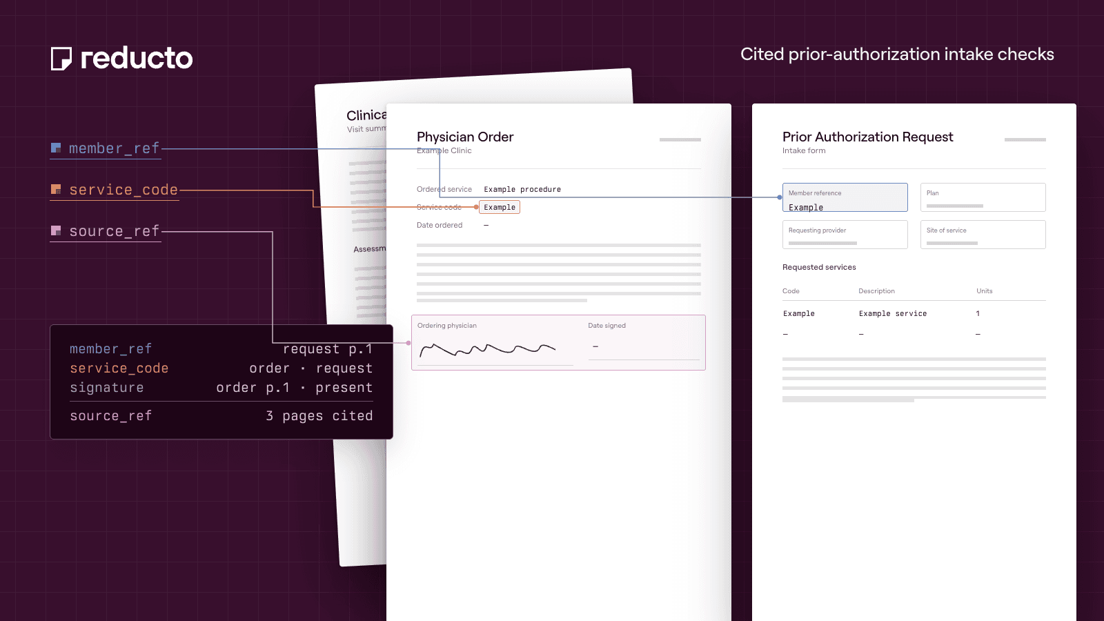 Reducto cookbook illustration — Automate Prior Authorization Intake with Cited Document Checks.